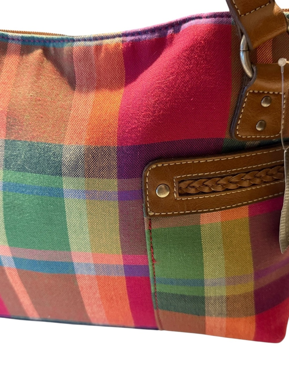 Madison Studio Plaid Multicolor Shoulder Bag with Faux Leather Trim - Picture 2 of 14